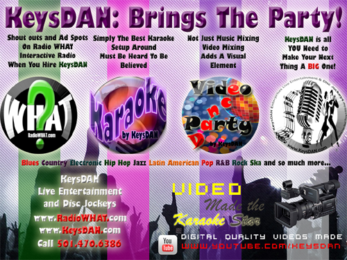 We at KeysDAN Enterprises, Inc. Live Entertainment and Disc Jockey Services would like to think that we are innovators in Computerized DJing. We use PC's and over 50,000 MP3's to suit nearly every occasion. We have tunes that will satisfy from the 40's, 50's, 60's, 70's, 80's, 90's, and today's hottest hits from nearly every genre. You pick it, we will play it. We are based out of the Arkansas DJ, Arkansas DJs, Ar DJ, Ar DJs, Event Planner Arkansas, Karaoke Ar, Arkansas Bands, Ar Band, Clarendon DJ, Hot Springs DJ - Arkansas DJ, Arkansas DJs, Arkansas Wedding DJ, Clarendon DJ, Clarendon DJs, Conway Arkansas DJ, Hot Springs DJs, Fayetteville Ar Disc Jockey, Fort Smith Ar Disc Jockeys, Central Arkansas Entertainment, Central Arkansas DJ. We can provide Live Bands for weddings, company functions, private parties, night clubs and local bars. If you need a Clarendon Arkansas band or bands we have the best.".