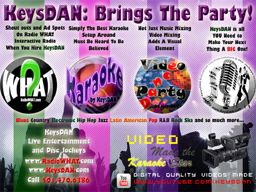 We at KeysDAN Enterprises, Inc. Live Entertainment and Disc Jockey Services would like to think that we are innovators in Computerized DJing. We use PC's and over 50,000 MP3's to suit nearly every occasion. We have tunes that will satisfy from the 40's, 50's, 60's, 70's, 80's, 90's, and today's hottest hits from nearly every genre. You pick it, we will play it. We are based out of the Arkansas DJ, Arkansas DJs, Ar DJ, Ar DJs, Event Planner Arkansas, Karaoke Ar, Arkansas Bands, Ar Band, Waldo DJ, Hot Springs DJ - Arkansas DJ, Arkansas DJs, Arkansas Wedding DJ, Waldo DJ, Waldo DJs, Conway Arkansas DJ, Hot Springs DJs, Fayetteville Ar Disc Jockey, Fort Smith Ar Disc Jockeys, Central Arkansas Entertainment, Central Arkansas DJ. We can provide Live Bands for weddings, company functions, private parties, night clubs and local bars. If you need a Waldo Arkansas band or bands we have the best.".